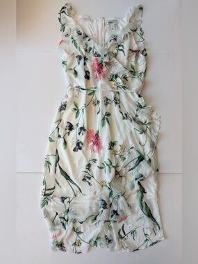 White House Black Market White Midi Dress with Pink & Green Floral Accents 14